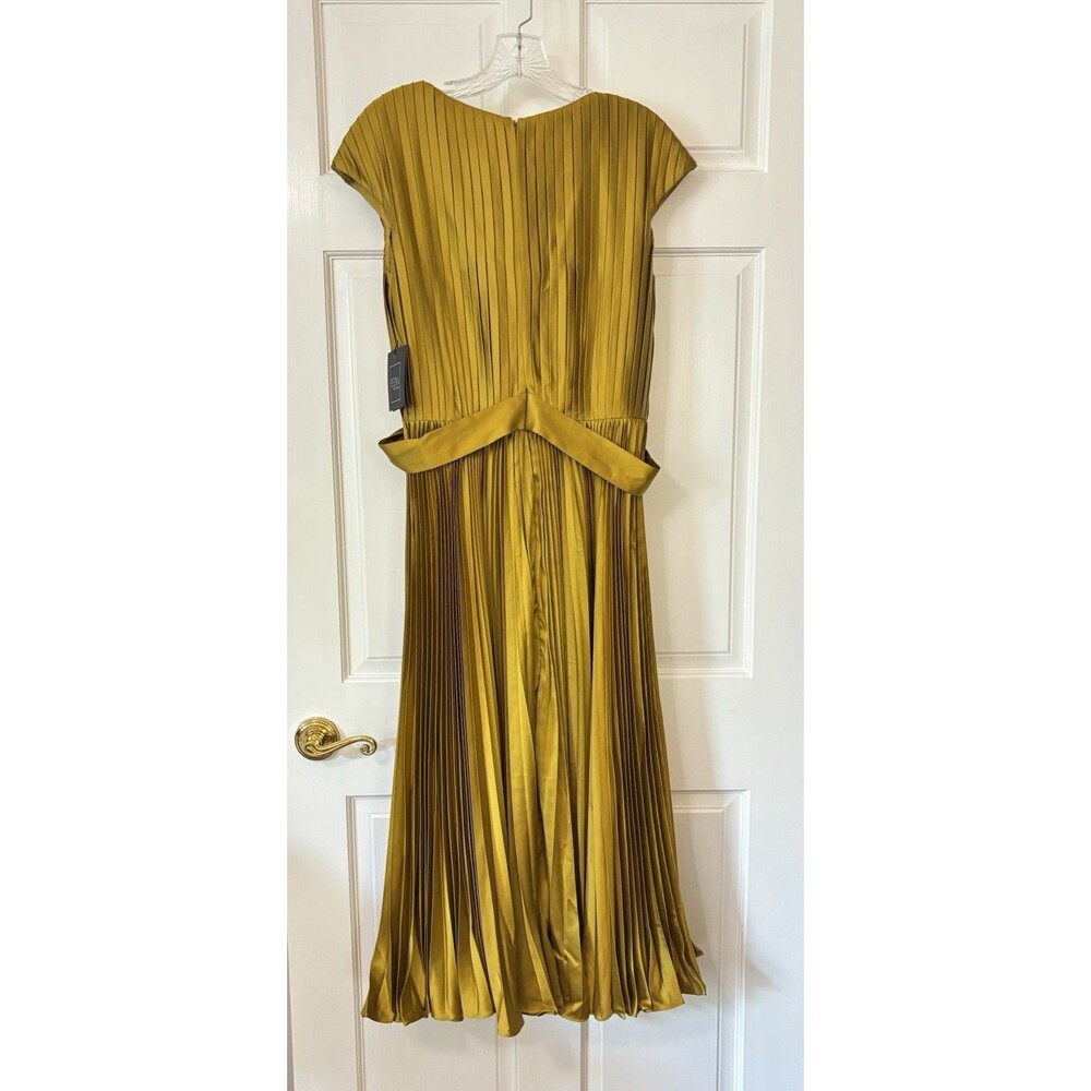 Ieena for Mac Duggal 26483 Chartreuse Pleated Dress Size 12 Fall Wedding - Picture 6 of 11